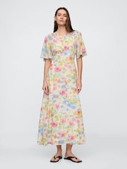 Белые с цветочным узором - Платье макси с рукавами клеш Gap Voile - Image 1 of 5