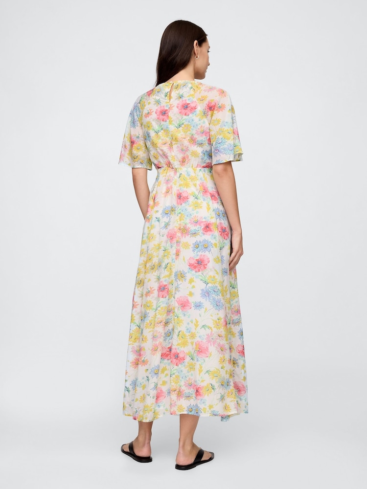 Gap White Floral Voile Flutter-Sleeve Maxi Dress - Image 2 of 5 Gap White Floral Voile Flutter-Sleeve Maxi Dress - Image 2 of 5