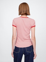 Rood - Gap Modern katoen-modal geribbeld cropped gestreept T-shirt met korte mouwen - Image 2 of 5
