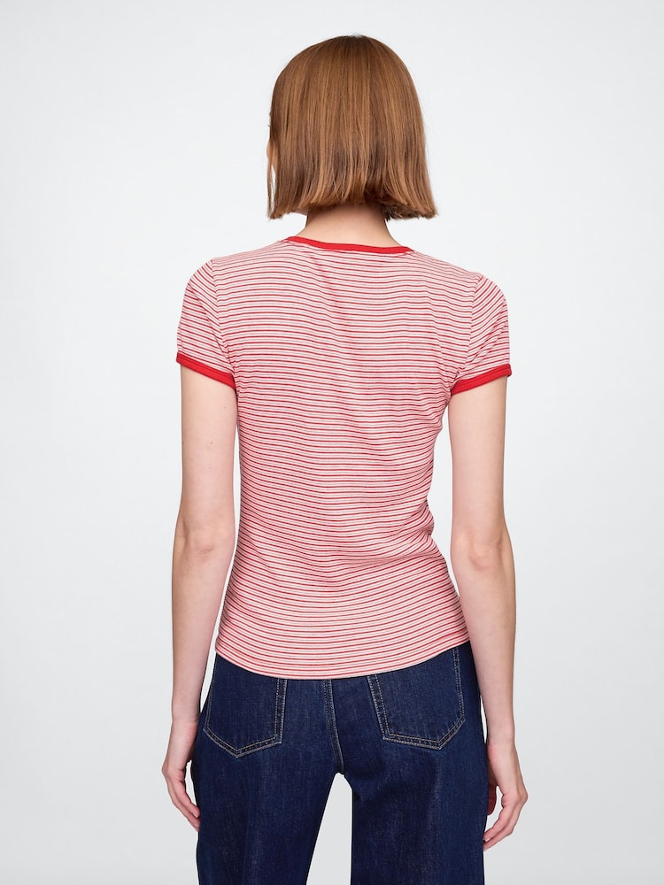 Rood - Gap Modern katoen-modal geribbeld cropped gestreept T-shirt met korte mouwen - Image 2 of 5