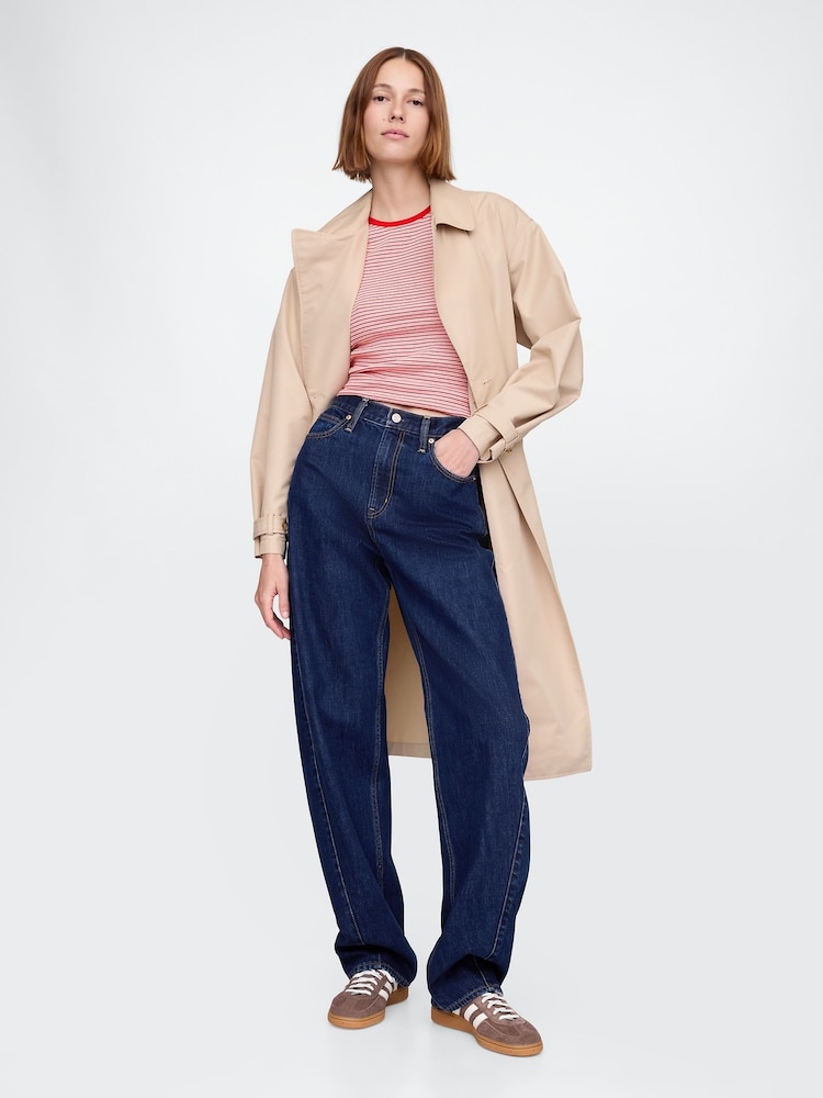 Rood - Gap Modern katoen-modal geribbeld cropped gestreept T-shirt met korte mouwen - Image 3 of 5