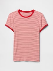 Rood - Gap Modern katoen-modal geribbeld cropped gestreept T-shirt met korte mouwen - Image 4 of 5