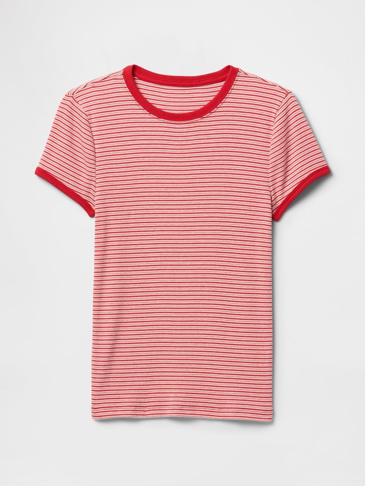 Rood - Gap Modern katoen-modal geribbeld cropped gestreept T-shirt met korte mouwen - Image 4 of 5