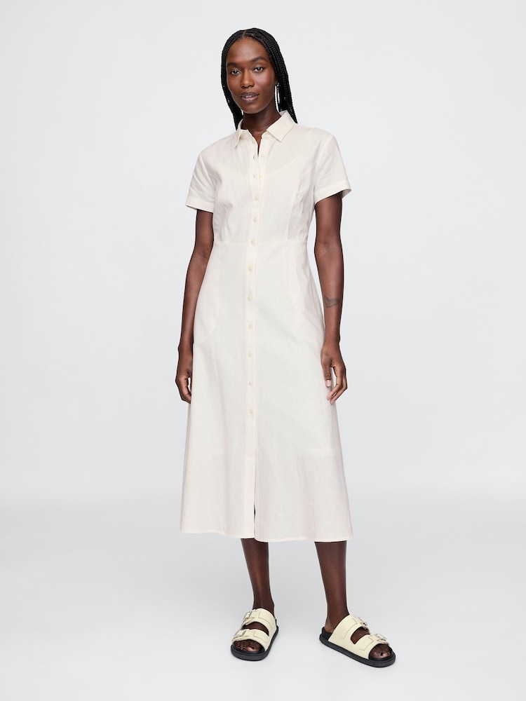 Gap White Heavyweight Linen-Blend Midi Shirt Dress - Image 1 of 5 Gap White Heavyweight Linen-Blend Midi Shirt Dress - Image 1 of 5