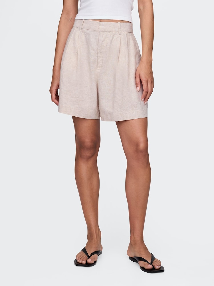 Gap Beige Heavyweight High Waisted Linen-Blend Shorts - Image 1 of 5