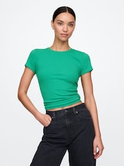 Verde - Camiseta corta de algodón y modal con diseño moderno de canalé de Gap - Imagen 1 de 5