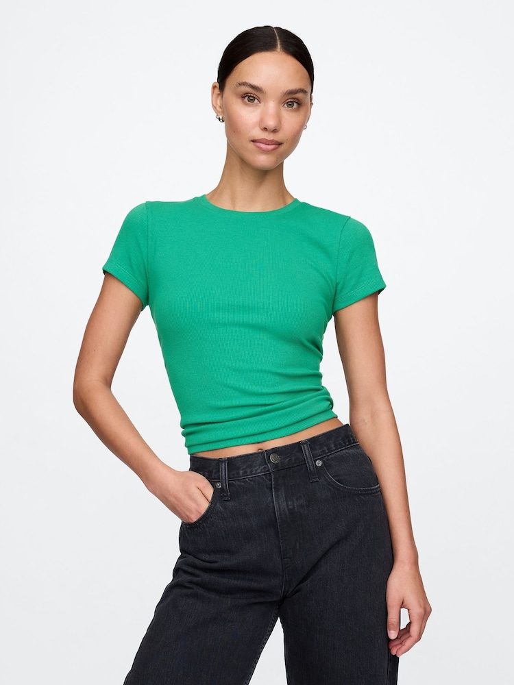 Verde - Camiseta corta de algodón y modal con diseño moderno de canalé de Gap - Imagen 1 de 5