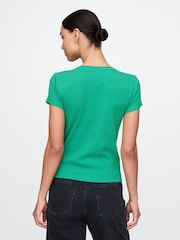 Verde - Camiseta corta de algodón y modal con diseño moderno de canalé de Gap - Imagen 2 de 5