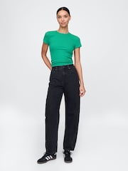 Verde - Camiseta corta de algodón y modal con diseño moderno de canalé de Gap - Imagen 3 de 5