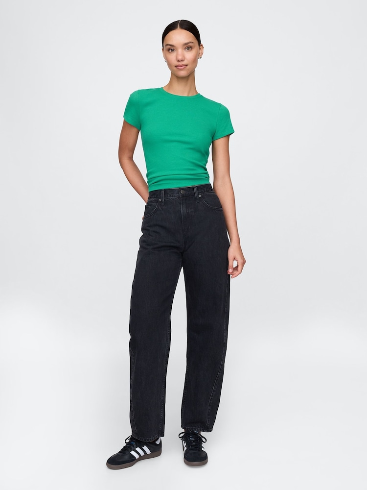 Groen - Gap - Modern geribbeld cropped T-shirt van katoen-modal met korte mouwen - Image 3 of 5