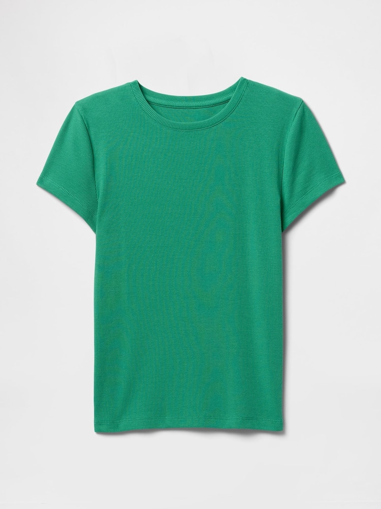 Groen - Gap - Modern geribbeld cropped T-shirt van katoen-modal met korte mouwen - Image 4 of 5