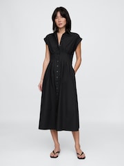 Черный - Gap 100% Cotton Poplin Button Front Midi Shirt Dress - Image 1 of 7