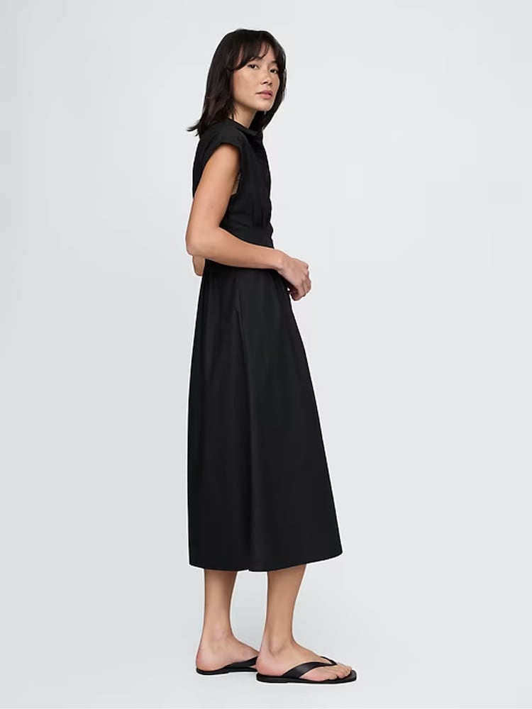 Черный - Gap 100% Cotton Poplin Button Front Midi Shirt Dress - Image 2 of 7