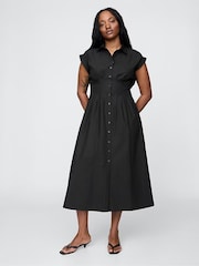 Черный - Gap 100% Cotton Poplin Button Front Midi Shirt Dress - Image 3 of 7