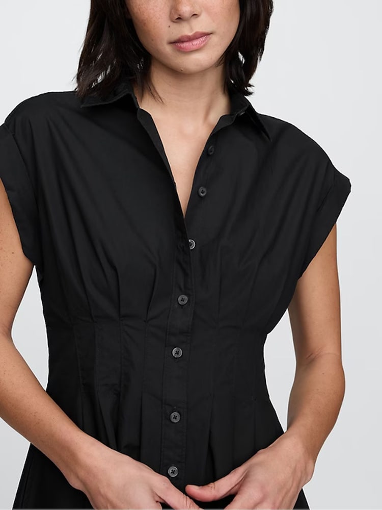 Gap Black 100% Cotton Poplin Button Front Midi Shirt Dress - Image 4 of 7