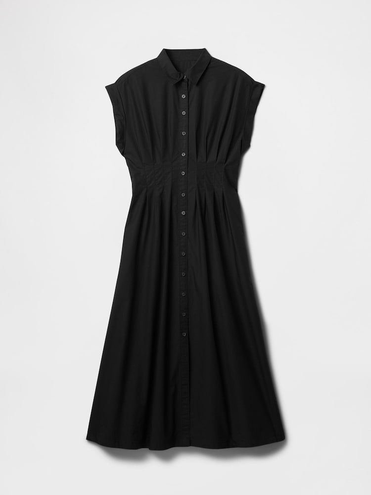 Gap Black 100% Cotton Poplin Button Front Midi Shirt Dress - Image 6 of 7
