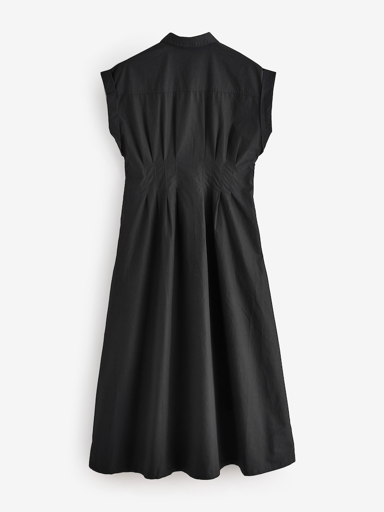 Черный - Gap 100% Cotton Poplin Button Front Midi Shirt Dress - Image 7 of 7