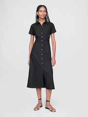 Gap Black Heavyweight Linen-Blend Midi Shirt Dress - Image 1 of 5