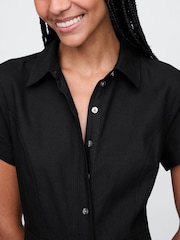 Gap Black Heavyweight Linen-Blend Midi Shirt Dress - Image 4 of 5