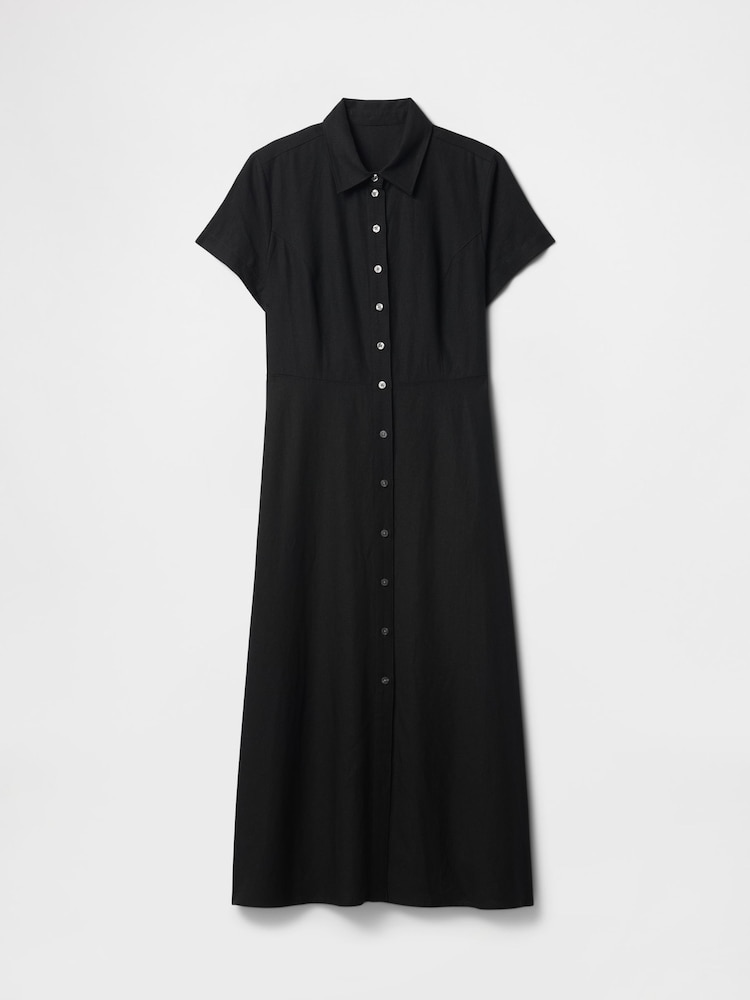 Gap Black Heavyweight Linen-Blend Midi Shirt Dress - Image 5 of 5