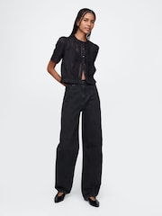 Gap Black Cotton Lace-Trim Puff Sleeve Shirt - Image 3 of 5