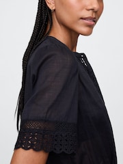 Gap Black Cotton Lace-Trim Puff Sleeve Shirt - Image 4 of 5
