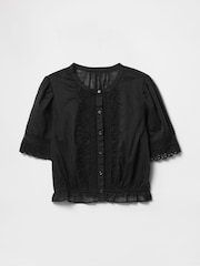 Gap Black Cotton Lace-Trim Puff Sleeve Shirt - Image 5 of 5