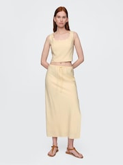 Gap Butter Yellow Heavyweight Linen-Blend Midi Skirt - Image 1 of 6