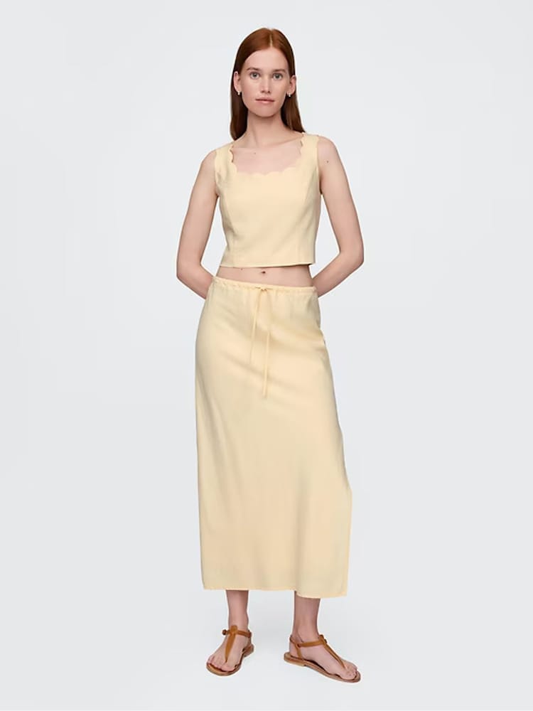 Gap Butter Yellow Heavyweight Linen-Blend Midi Skirt - Image 1 of 6