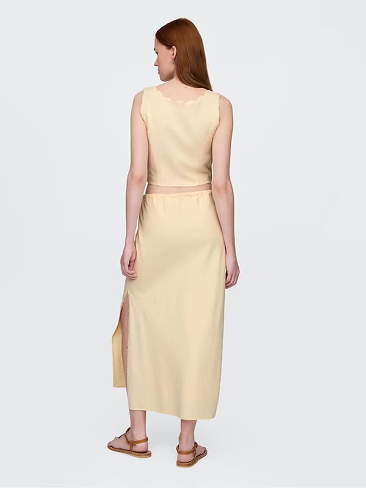 Gap Butter Yellow Heavyweight Linen-Blend Midi Skirt - Image 2 of 6