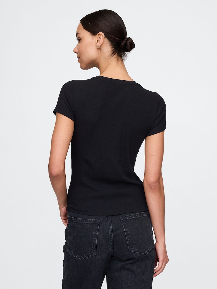 Zwart - Gap - Modern geribbeld cropped T-shirt van katoen-modal met korte mouwen - Image 3 of 5