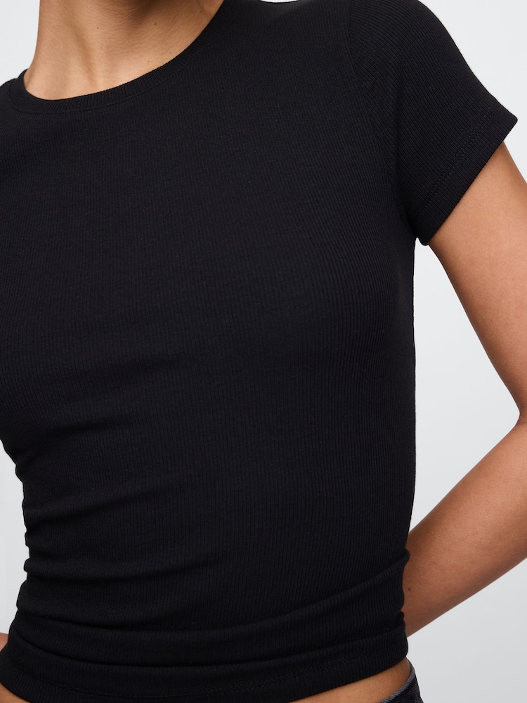 Zwart - Gap - Modern geribbeld cropped T-shirt van katoen-modal met korte mouwen - Image 4 of 5