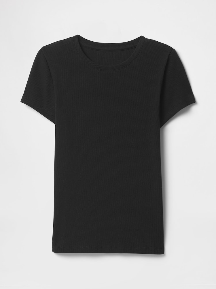 Zwart - Gap - Modern geribbeld cropped T-shirt van katoen-modal met korte mouwen - Image 5 of 5