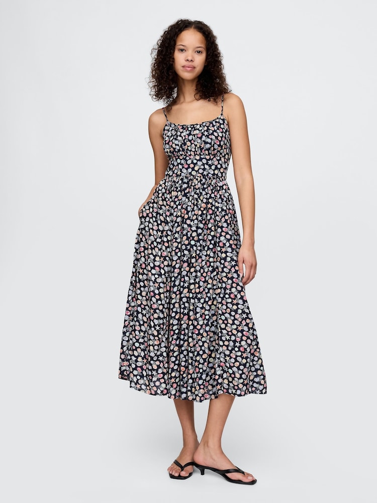 Gap Black Sea Shell Print Tie-Strap Cami Midi Dress - Image 1 of 5