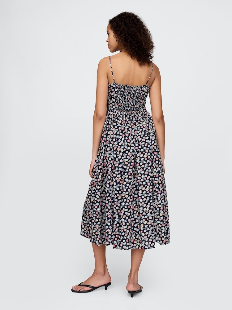Gap Black Sea Shell Print Tie-Strap Cami Midi Dress - Image 2 of 5