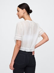 Gap White Cotton Lace-Trim Puff Sleeve Shirt - Image 2 of 4