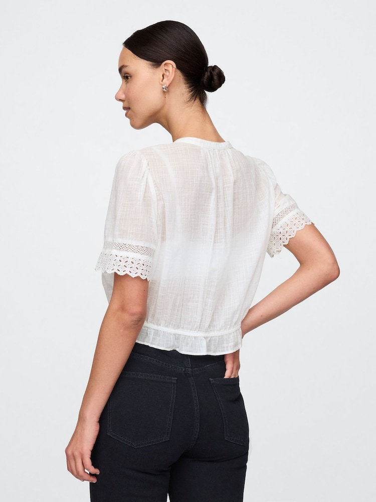 Gap White Cotton Lace-Trim Puff Sleeve Shirt - Image 2 of 4