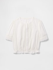 Gap White Cotton Lace-Trim Puff Sleeve Shirt - Image 4 of 4