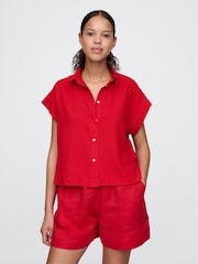 Gap Red Linen-Blend Cropped Shirt - Image 1 of 4
