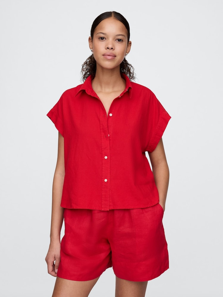 Gap Red Linen-Blend Cropped Shirt - Image 1 of 4