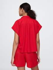 Gap Red Linen-Blend Cropped Shirt - Image 2 of 4