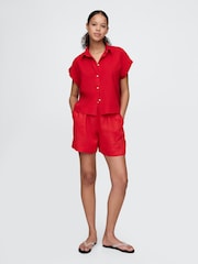 Gap Red Linen-Blend Cropped Shirt - Image 3 of 4