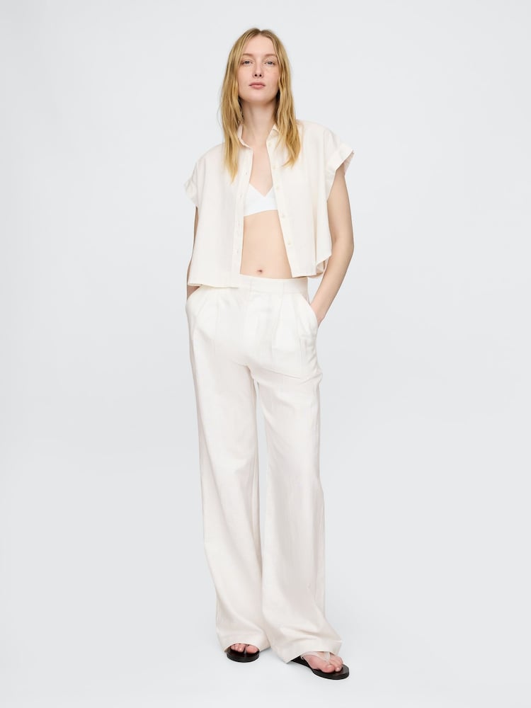 Gap White Linen-Blend Cropped Shirt - Image 3 of 3 Gap White Linen-Blend Cropped Shirt - Image 3 of 3