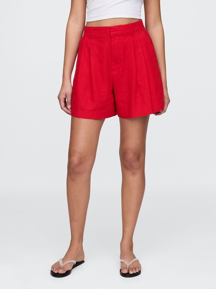 Gap Red Heavyweight High Waisted Linen-Blend Shorts - Image 1 of 4