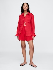 Gap Red Heavyweight High Waisted Linen-Blend Shorts - Image 3 of 4
