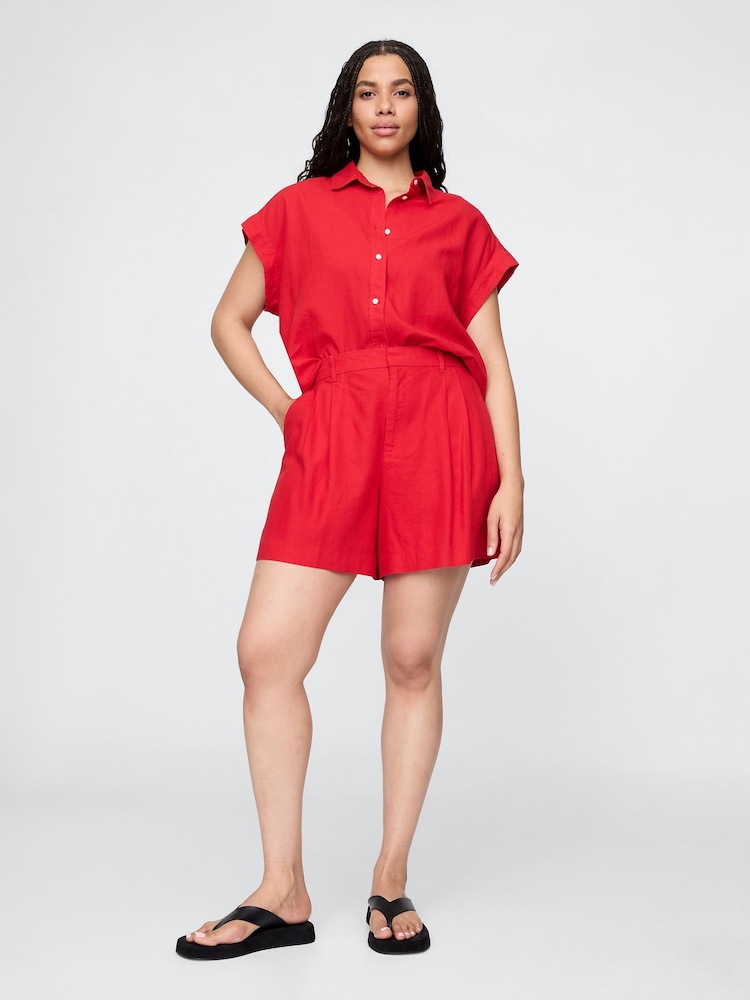 Gap Red Heavyweight High Waisted Linen-Blend Shorts - Image 4 of 4