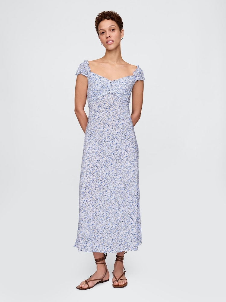 Gap Blue Sweetheart Crepe Midi Dress - Image 1 of 5
