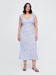 Gap Blue Sweetheart Crepe Midi Dress - Image 4 of 5