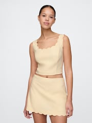 Gap Butter Yellow Heavyweight Linen-Blend Scalloped Cropped Top - Image 1 of 4