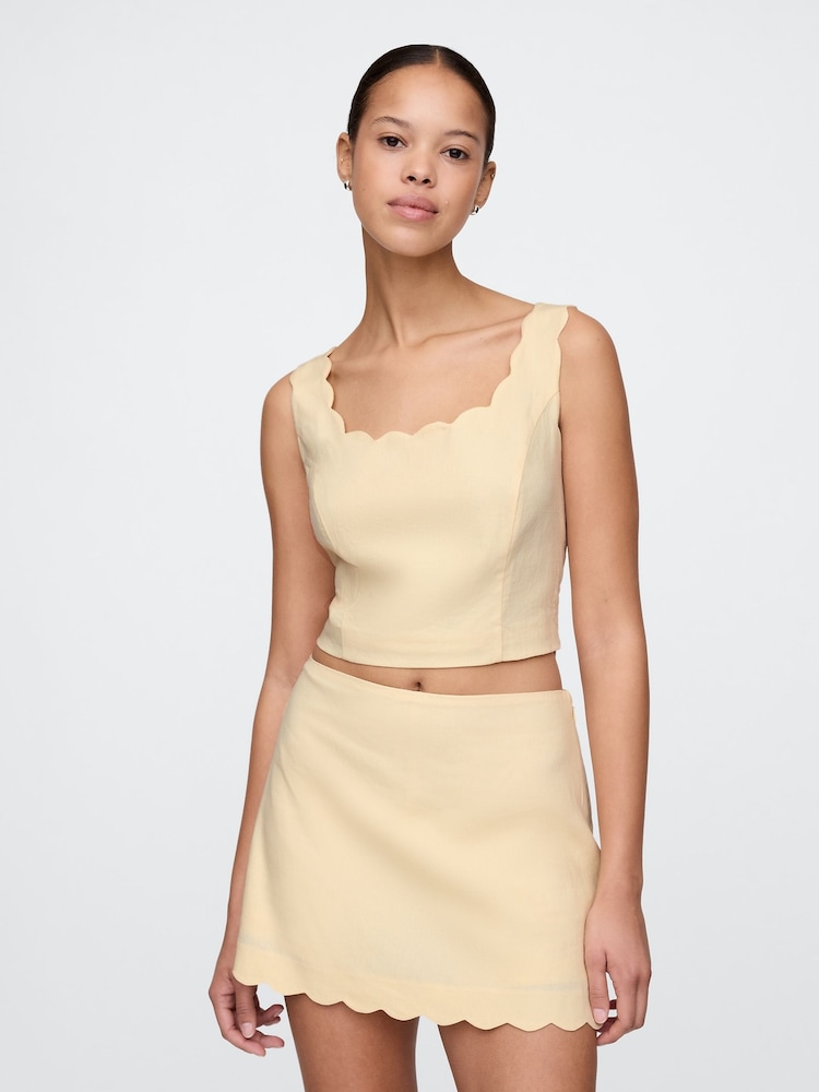Gap Butter Yellow Heavyweight Linen-Blend Scalloped Cropped Top - Image 1 of 4